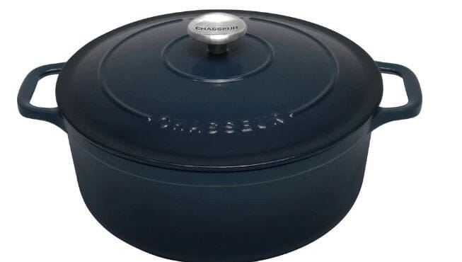 Chasseur Round French Oven 26cm/5 Licorice Blue Oven to Tabletop The Cooks Kitchen Mandurah