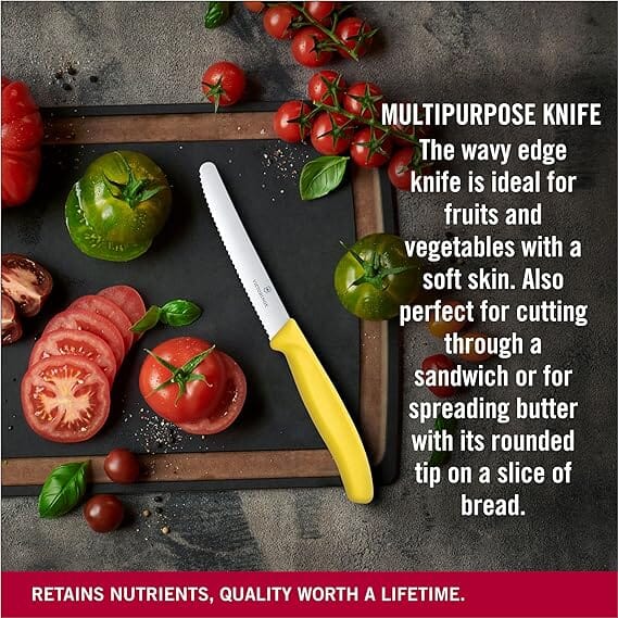 Victorinox Tomato & Sausage Knife 11cm - Yellow Steak Knives The Cooks Kitchen