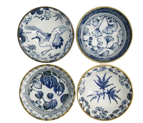 Tokyo Design Studio Flora Japonica Mixed Rice Bowl 12cm 4 Piece In Blue