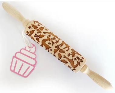 Cake Craft - Deers & Hollies Wooden Rolling Pin