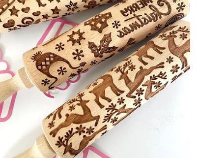 Cake Craft - Deers & Hollies Wooden Rolling Pin