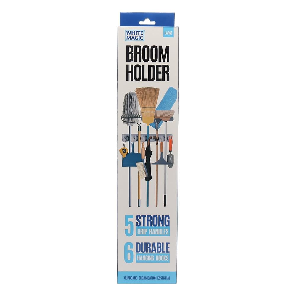 White Magic Broom Holder - Large Kitchen Cupboard Storage The Cooks Kitchen