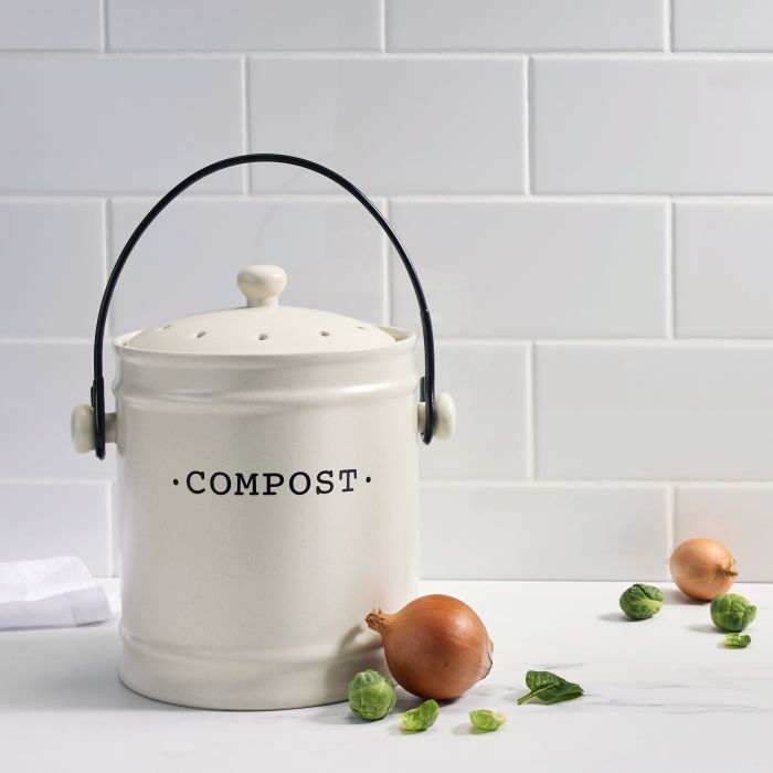 Davis & Waddell Darley 3.5l Compost Bin, Cream 22x18x25cm