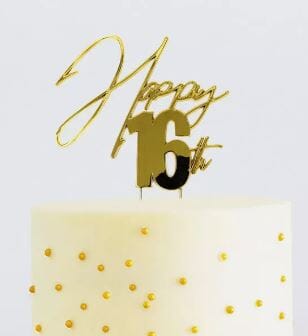 Cake & Candle Topper - Happy 16th Gold Acrylic Cake Toppers The Cooks Kitchen