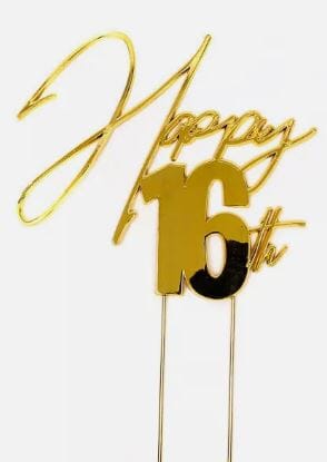 Cake & Candle Topper - Happy 16th Gold Acrylic Cake Toppers The Cooks Kitchen
