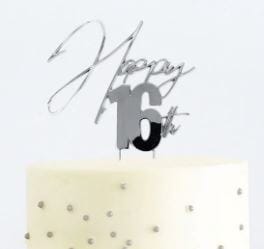 Cake & Candle Topper- Happy 16th Silver Acrylic Cake Toppers The Cooks Kitchen