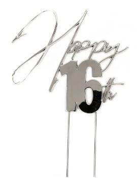 Cake & Candle Topper- Happy 16th Silver Acrylic Cake Toppers The Cooks Kitchen