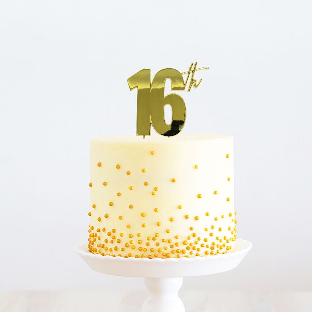 Cake & Candle Topper - 16th Gold Acrylic Cake Toppers The Cooks Kitchen Mandurah