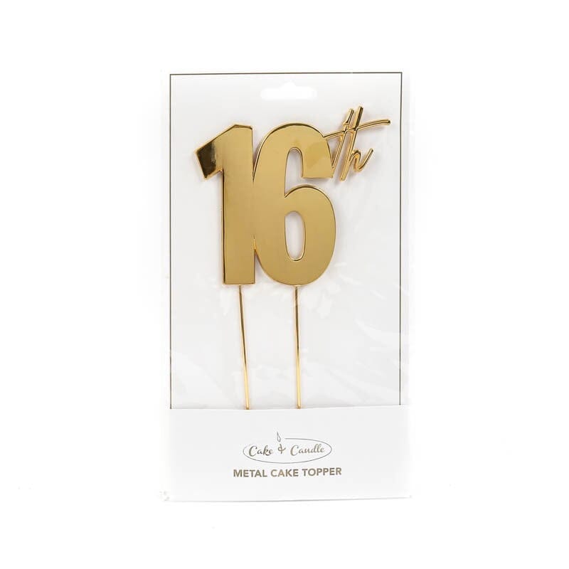 Cake & Candle Topper - 16th Gold Acrylic Cake Toppers The Cooks Kitchen Mandurah