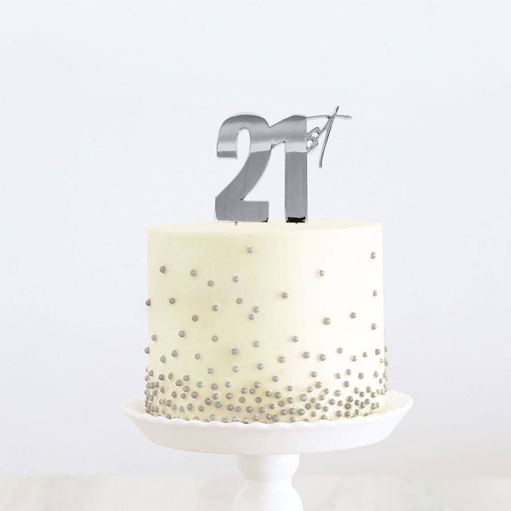 Cake & Candle Topper - 21st Silver Acrylic Cake Toppers The Cooks Kitchen Mandurah