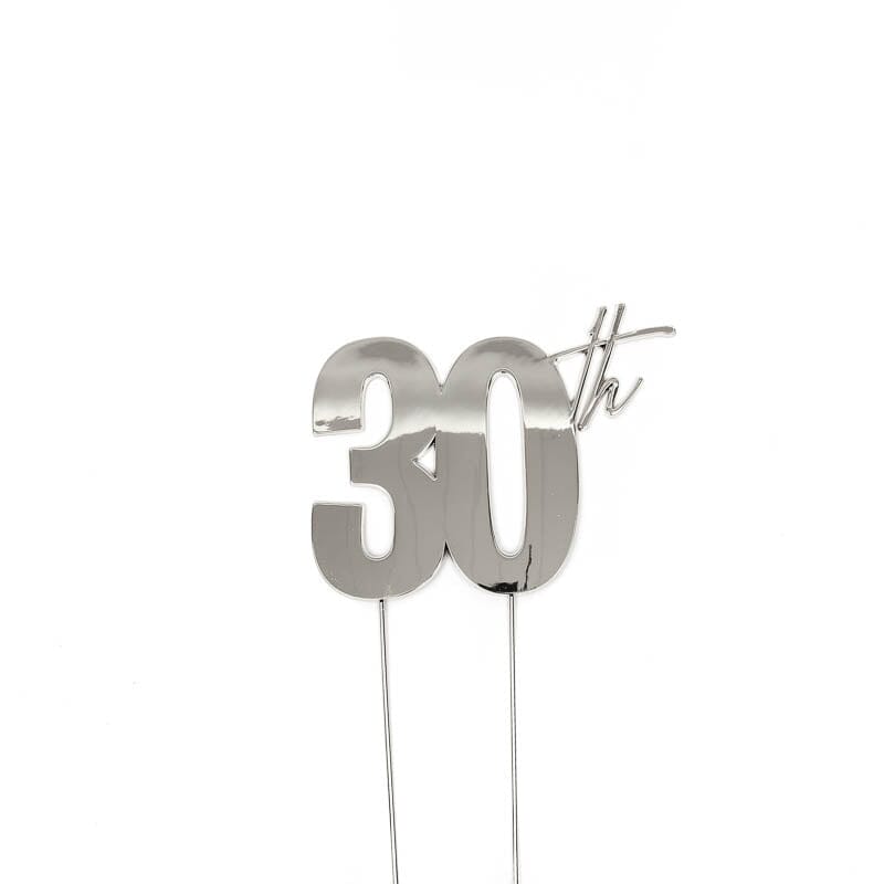 Cake & Candle Silver Metal Cake Topper - 30th Acrylic Cake Toppers The Cooks Kitchen Mandurah