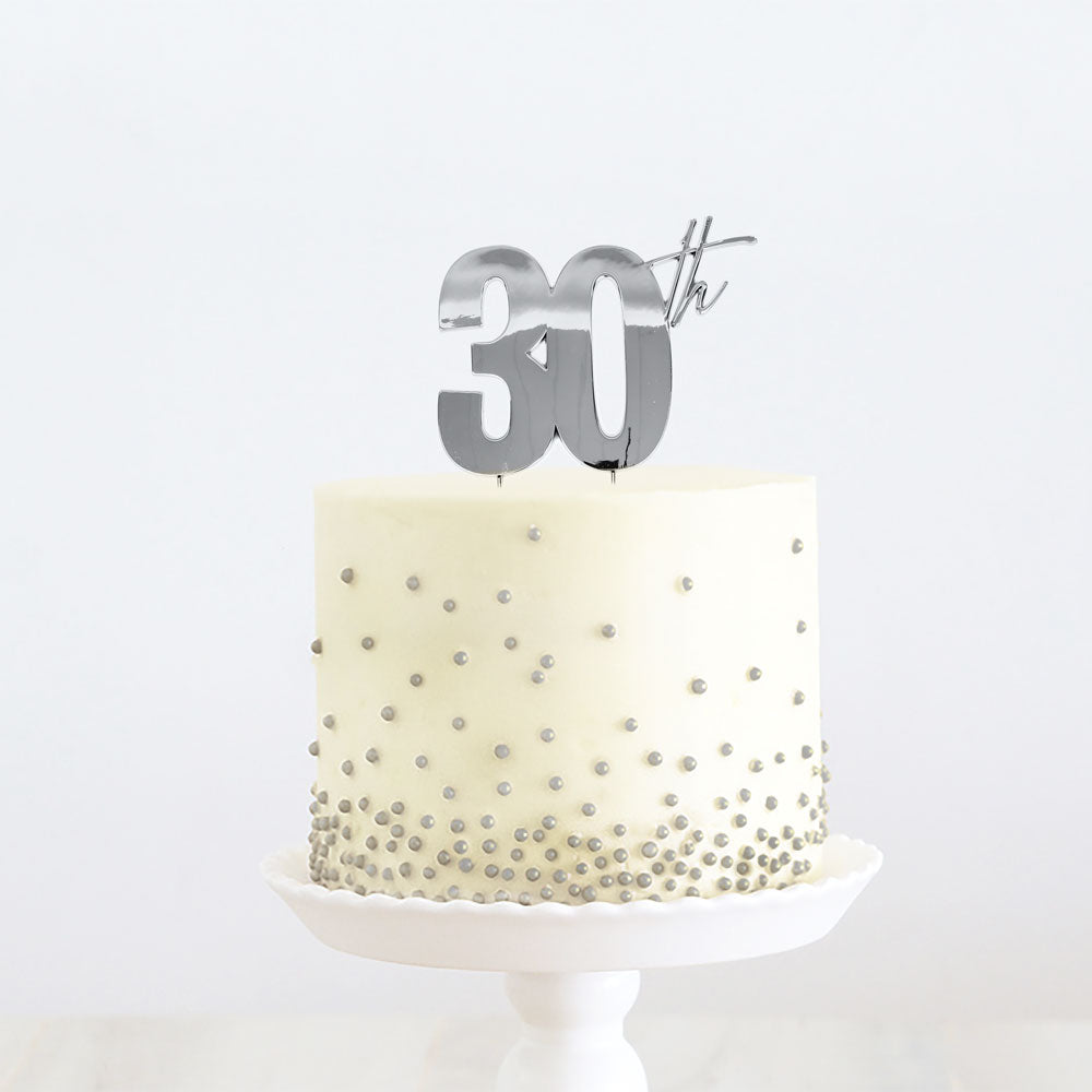 Cake & Candle Silver Metal Cake Topper - 30th