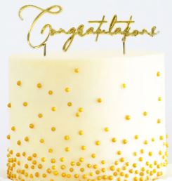 Cake & Candle Gold Metal Cake Topper - Congratulations
