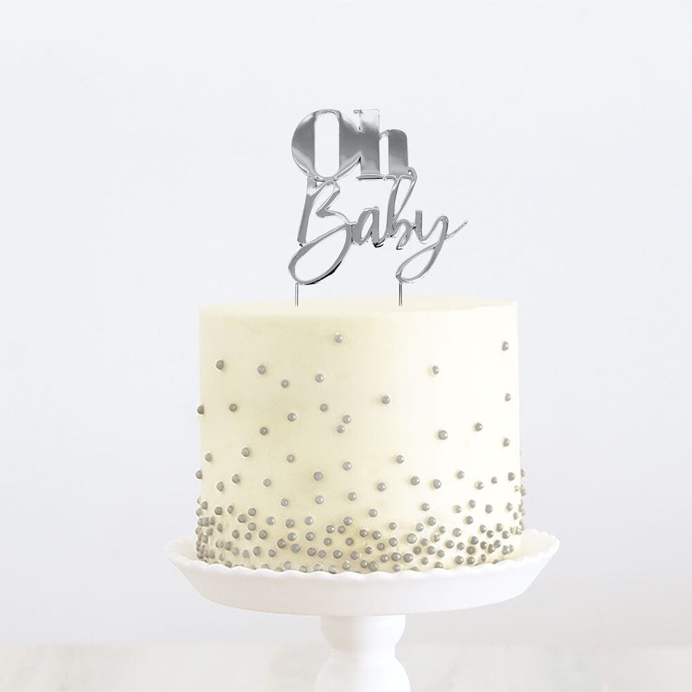 Cake & Candle - Silver Metal Cake Topper - Oh Baby Acrylic Cake Toppers The Cooks Kitchen Mandurah