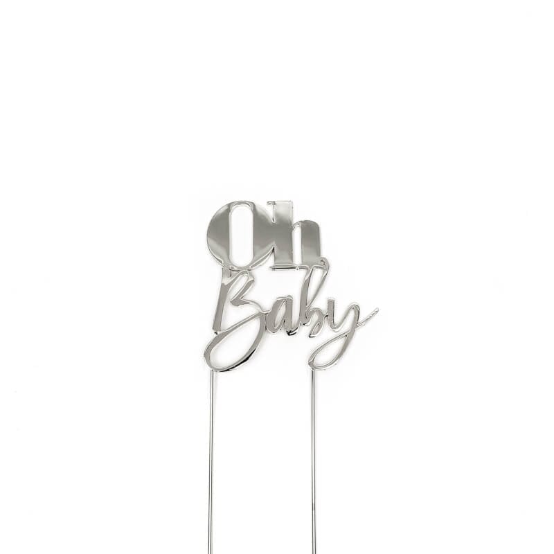 Cake & Candle - Silver Metal Cake Topper - Oh Baby Acrylic Cake Toppers The Cooks Kitchen Mandurah