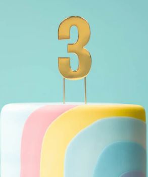 Cake & Candle Bold Cake Topper 7cm - Gold Number 3