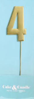 Cake & Candle Bold Cake Topper 7cm - Gold Number 4