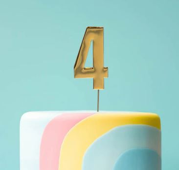 Cake & Candle Bold Cake Topper 7cm - Gold Number 4