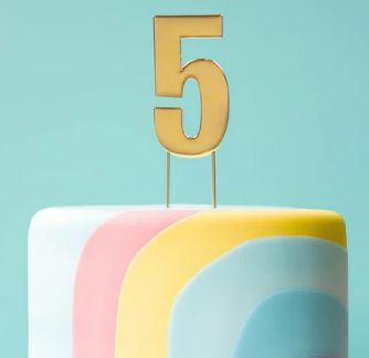 Cake & Candle Bold Cake Topper 7cm - Gold Number 5
