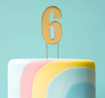 Cake & Candle - Bold Cake Topper 7cm - Gold Number 6