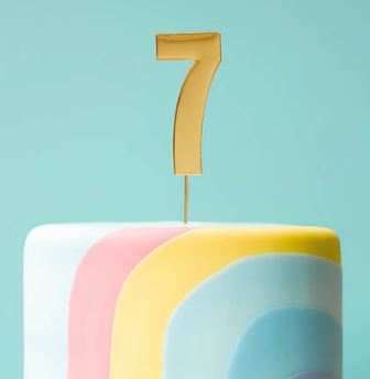 Cake & Candle Bold Cake Topper 7cm - Gold Number 7