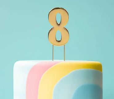 Cake & Candle Bold Cake Topper 7cm - Gold Number 8