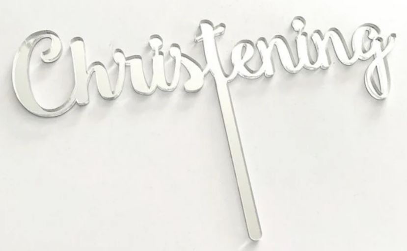 Cake Craft Christening Silver Mirror Acrylic Cake Topper