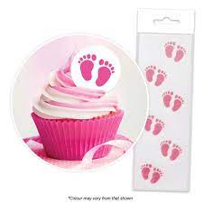 Pink Baby Feet Edible Wafer Cupcake Toppers - 24 Pce Pack