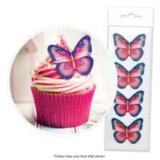 Cake Craft Pink And Purple Edible Butterfly Wafer Toppers Pack 16 Edible Decorations The Cooks Kitchen 