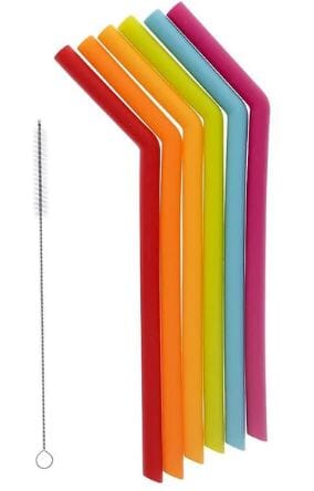Joie Rainbow Smoothie Silicone Straws - 6 Straws & Cleaning Brush Barware Accessories The Cooks Kitchen 