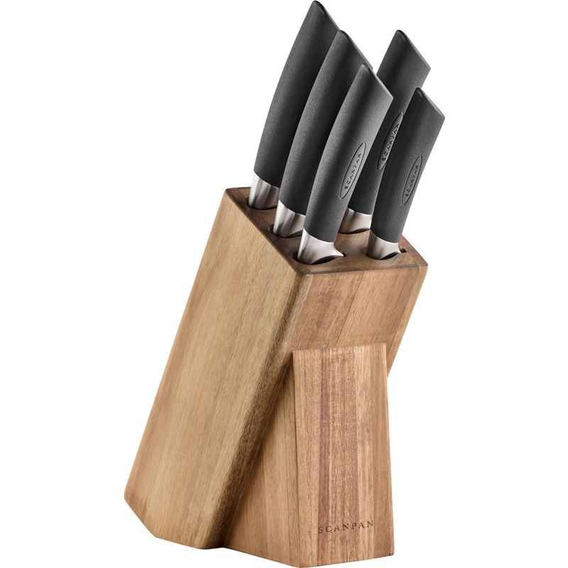 Scanpan Sax 6pc Acacia Block Knife Set - With Sharpener