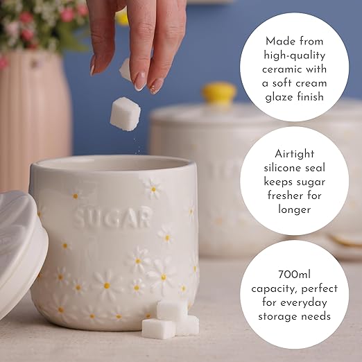 Price & Kensington Daisy Sugar Jar Ceramic Hand Painted Flower 700ml
