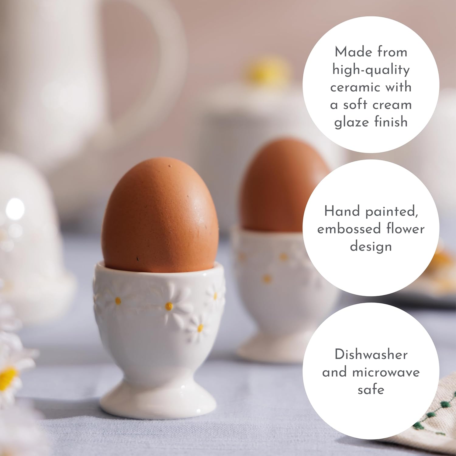 Price & Kensington Daisy Egg Cup Holder Set Of 2 Ceramic Hand Painted 