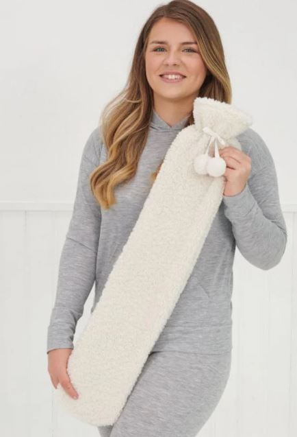 Long Hot Water Bottle - Cream Teddy Boucle