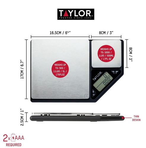 Taylor Pro Plastic Dual Platform Digital Kitchen Scale 5kg/500g