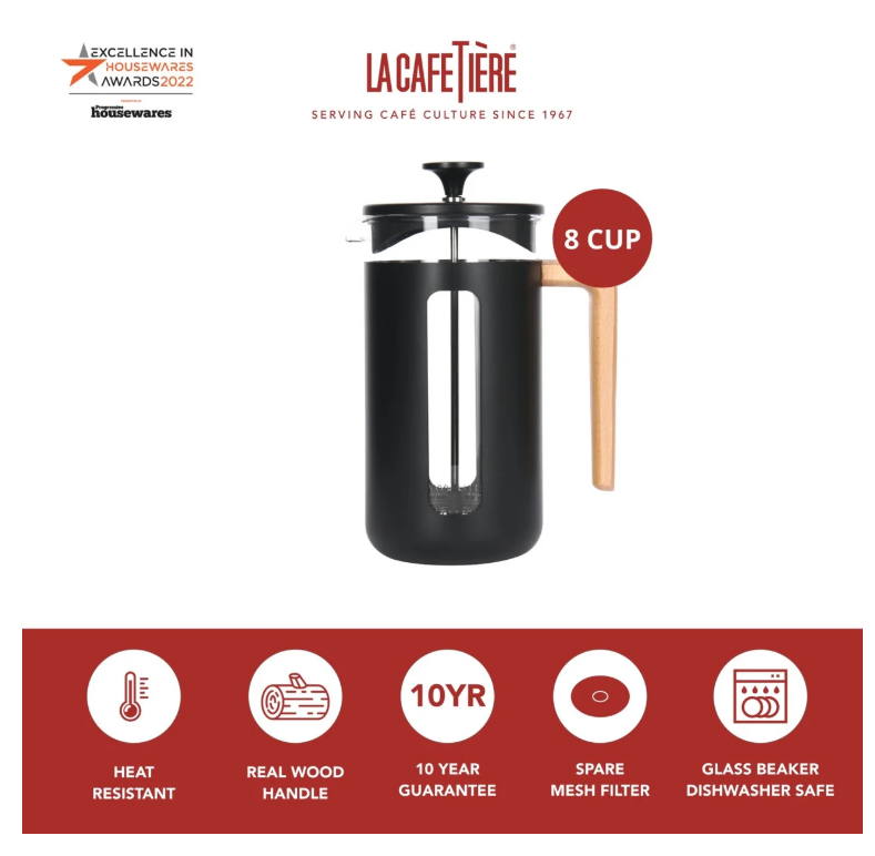 La Cafetiere Pisa 8 Cup Cafetiere - Black And Wood