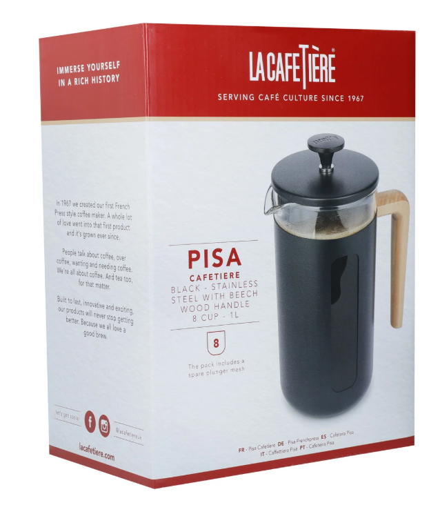 La Cafetiere Pisa 8 Cup Cafetiere - Black And Wood