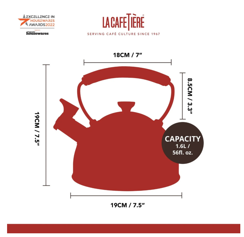 La Cafetiere Stovetop Whistling Tea Kettle With Beechwood Handle 1.6l Black