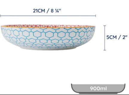 Mikasa Coupe Pasta Dinner Bowl 21cm - Geometric Blue