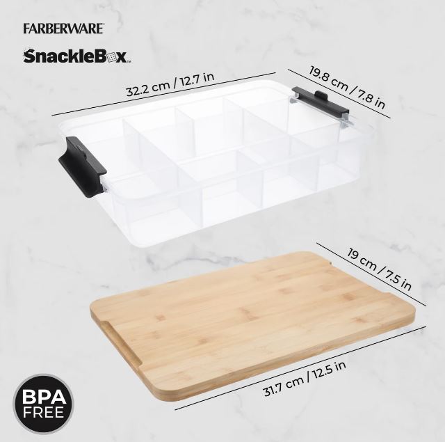 Farberware Snackle Box With 7 Snack Dividers And Bamboo Lid 20x33cm
