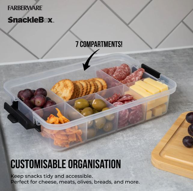 Farberware Snackle Box With 7 Snack Dividers And Bamboo Lid 20x33cm