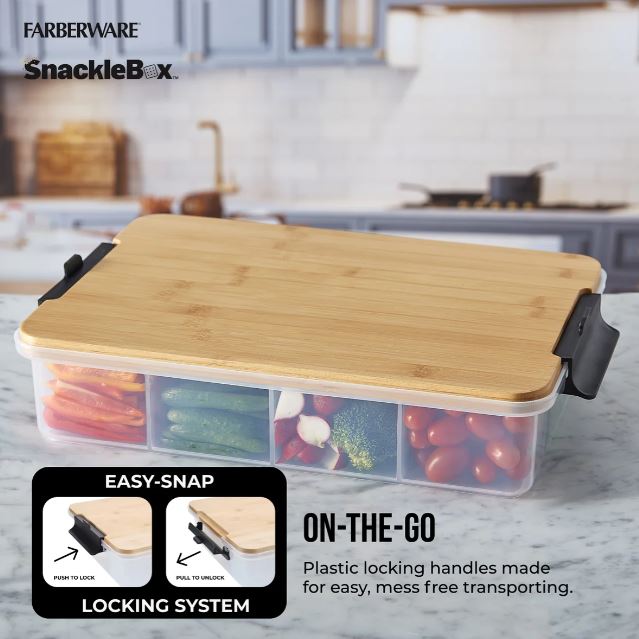 Farberware Snackle Box With 7 Snack Dividers And Bamboo Lid 20x33cm