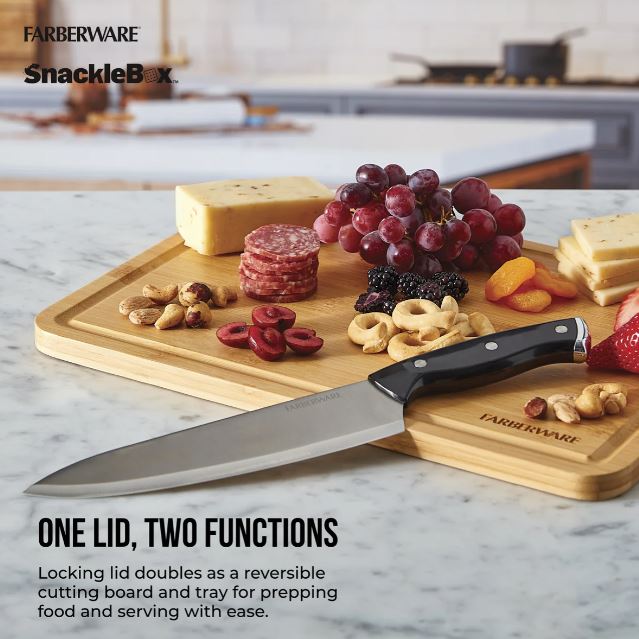 Farberware Snackle Box With 7 Snack Dividers And Bamboo Lid 20x33cm