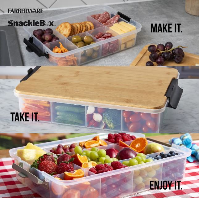 Farberware Snackle Box With 7 Snack Dividers And Bamboo Lid 20x33cm