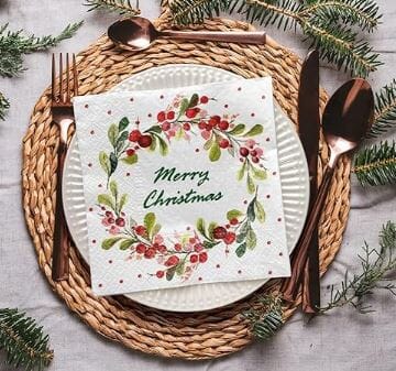 Paw Lunch Napkin - Christmas Floral Napkins The Cooks Kitchen 