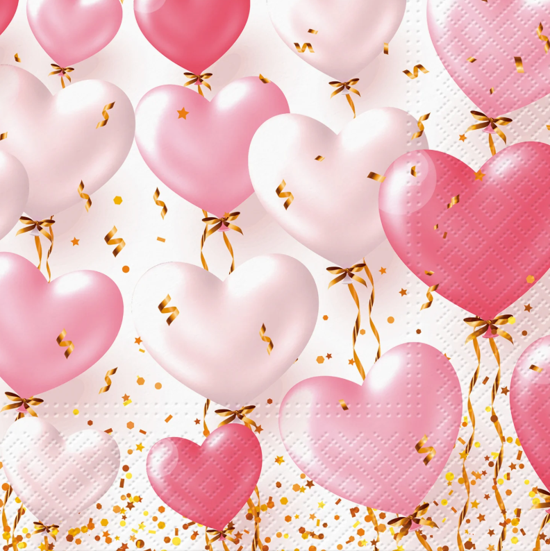 Paw Napkin 33cm Heart Balloons Rose