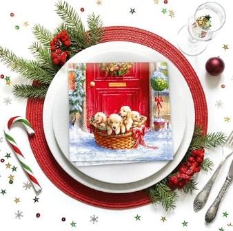 Paw Lunch Napkin - Christmas Puppies