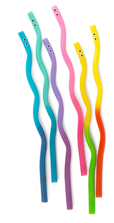 Kikkerland Wiggly Worm Colour Changing Straws Set Of 6