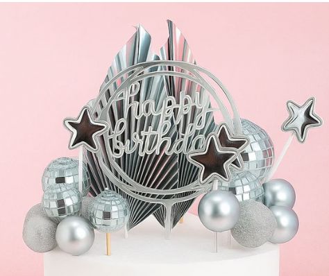 Iconic Cake Art Silver Disco Cake Topper Set Cake Toppers The Cooks Kitchen 