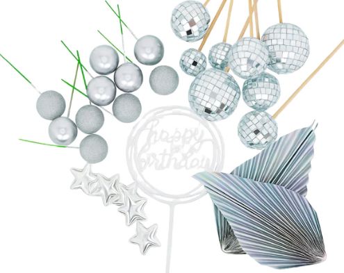 Iconic Cake Art Silver Disco Cake Topper Set Cake Toppers The Cooks Kitchen 